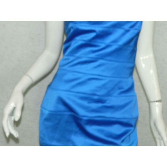 Tadashi Shoji Dress Blue Satin Cocktail Cutout Size 6 - Picture 5 of 8